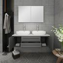 Fresca Lucera 48" Gray Wall Hung Double Vessel Sink Modern Bathroom Vanity with Medicine Cabinet FVN6148GR-VSL-D