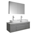 Fresca Lucera 48" Gray Wall Hung Double Vessel Sink Modern Bathroom Vanity w/ Medicine Cabinet FVN6148GR-VSL-D