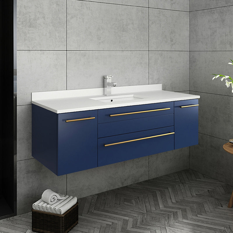 Fresca Lucera 48" Royal Blue Wall Hung Undermount Sink Modern Bathroom Vanity with Medicine Cabinet FVN6148RBL-UNS