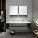 Fresca Lucera 60" Gray Wall Hung Double Undermount Sink Modern Bathroom Vanity with Medicine Cabinets FVN6160GR-UNS-D