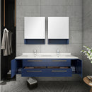 Fresca Lucera 60" Royal Blue Wall Hung Double Undermount Sink Modern Bathroom Vanity with Medicine Cabinets FVN6160RBL-UNS-D