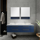 Fresca Lucera 60" Royal Blue Wall Hung Double Undermount Sink Modern Bathroom Vanity with Medicine Cabinets FVN6160RBL-UNS-D