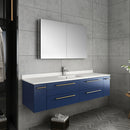 Fresca Lucera 60" Royal Blue Wall Hung Single Undermount Sink Modern Bathroom Vanity with Medicine Cabinet FVN6160RBL-UNS