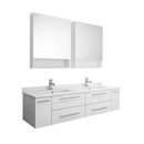 Fresca Lucera 60" White Wall Hung Double Undermount Sink Modern Bathroom Vanity w/ Medicine Cabinets FVN6160WH-UNS-D