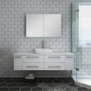 Fresca Lucera 60" White Wall Hung Single Vessel Sink Modern Bathroom Vanity with Medicine Cabinet FVN6160WH-VSL