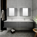 Fresca Lucera 72" Gray Wall Hung Double Undermount Sink Modern Bathroom Vanity with Medicine Cabinets FVN6172GR-UNS-D