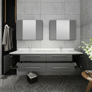 Fresca Lucera 72" Gray Wall Hung Double Undermount Sink Modern Bathroom Vanity with Medicine Cabinets FVN6172GR-UNS-D