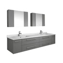 Fresca Lucera 72" Gray Wall Hung Double Undermount Sink Modern Bathroom Vanity w/ Medicine Cabinets FVN6172GR-UNS-D