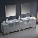 Fresca Torino 108" Gray Modern Double Sink Bathroom Vanity with 3 Side Cabinets and Integrated Sinks FVN62-108GR-UNS