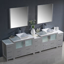 Fresca Torino 108" Gray Modern Double Sink Bathroom Vanity with 3 Side Cabinets and Vessel Sinks FVN62-108GR-VSL