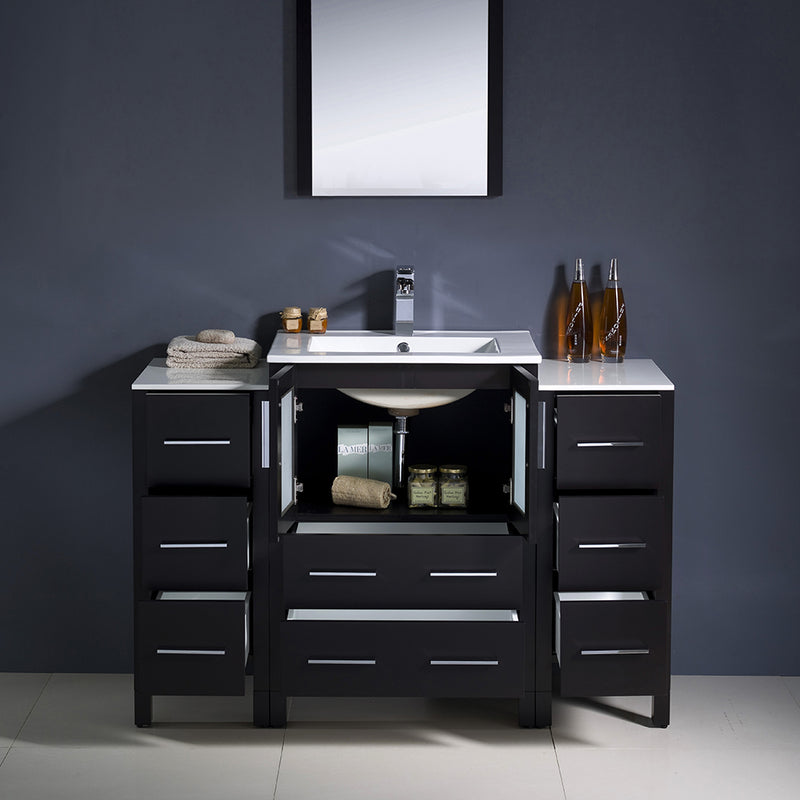 Fresca Torino 48" Espresso Modern Bathroom Vanity with 2 Side Cabinets and Integrated Sink FVN62-122412ES-UNS