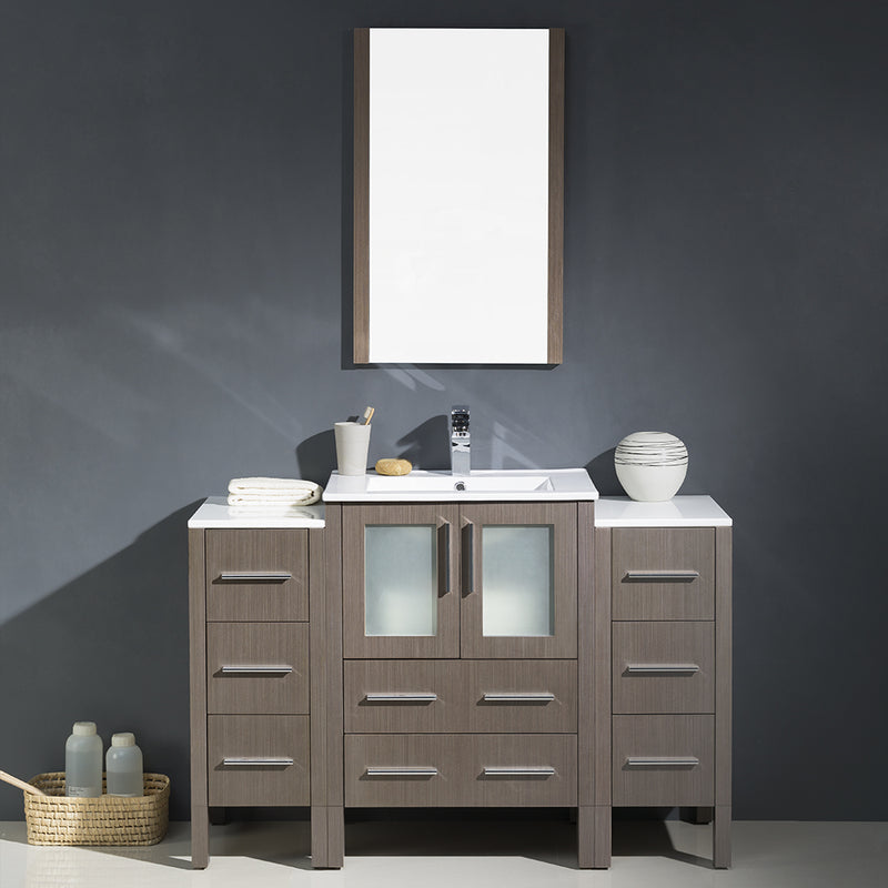 Fresca Torino 48" Gray Oak Modern Bathroom Vanity with 2 Side Cabinets and Integrated Sink FVN62-122412GO-UNS