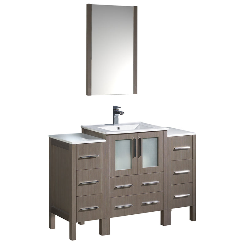 Fresca Torino 48" Gray Oak Modern Bathroom Vanity w/ 2 Side Cabinets & Integrated Sink FVN62-122412GO-UNS