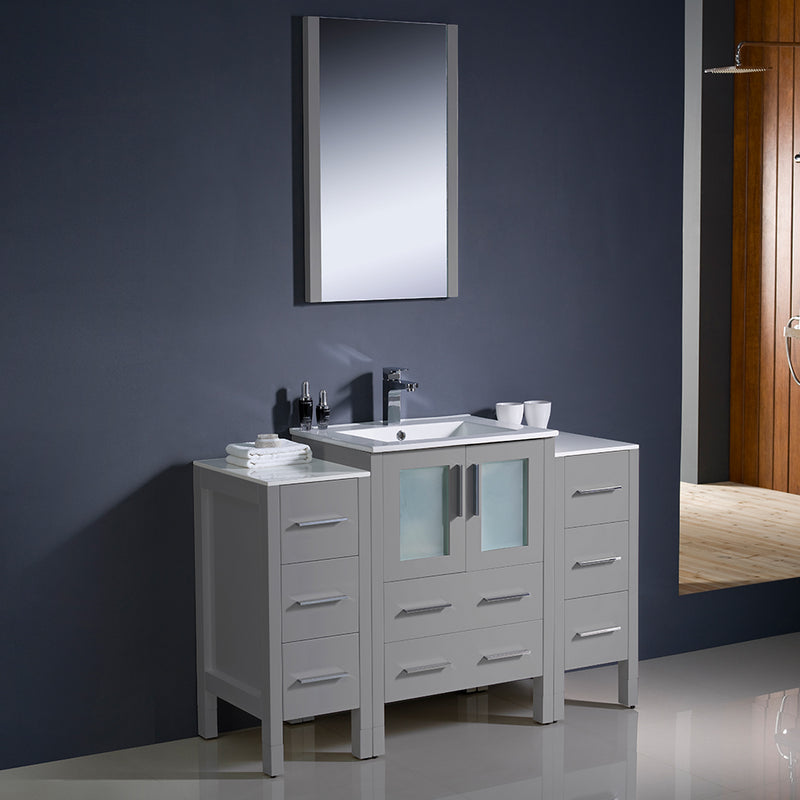 Fresca Torino 48" Gray Modern Bathroom Vanity w/ 2 Side Cabinets & Integrated Sink FVN62-122412GR-UNS