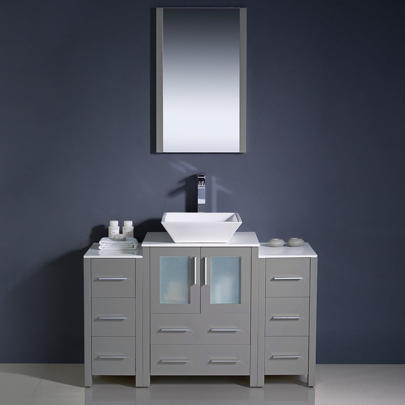 Fresca Torino 48" Gray Modern Bathroom Vanity with 2 Side Cabinets and Vessel Sink FVN62-122412GR-VSL