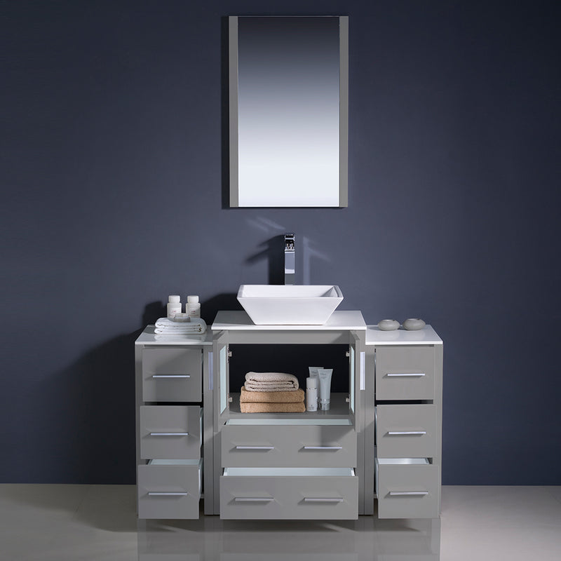 Fresca Torino 48" Gray Modern Bathroom Vanity with 2 Side Cabinets and Vessel Sink FVN62-122412GR-VSL