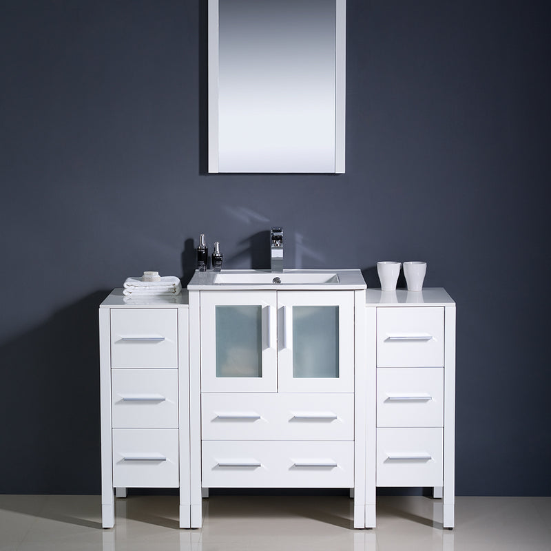 Fresca Torino 48" White Modern Bathroom Vanity with 2 Side Cabinets and Integrated Sink FVN62-122412WH-UNS