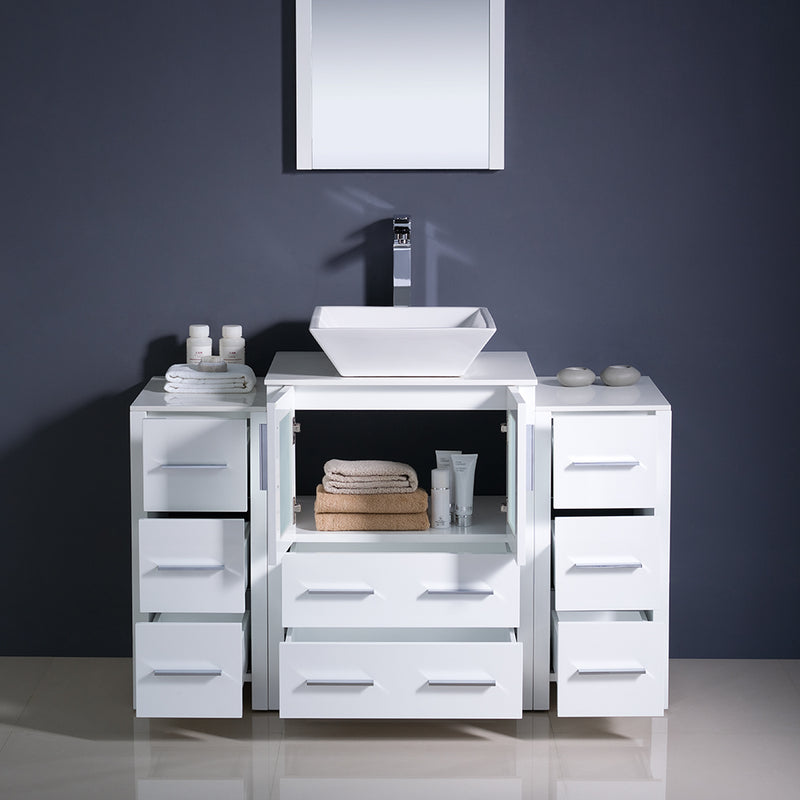 Fresca Torino 48" White Modern Bathroom Vanity with 2 Side Cabinets and Vessel Sink FVN62-122412WH-VSL