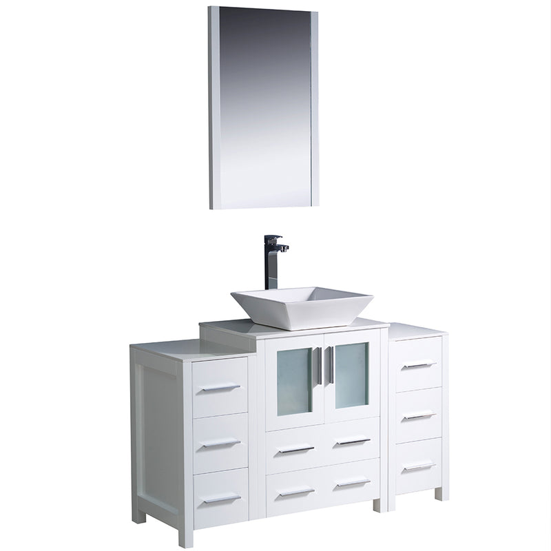 Fresca Torino 48" White Modern Bathroom Vanity w/ 2 Side Cabinets & Vessel Sink FVN62-122412WH-VSL