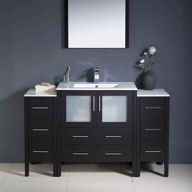 Fresca Torino 54" Espresso Modern Bathroom Vanity with 2 Side Cabinets and Integrated Sink FVN62-123012ES-UNS