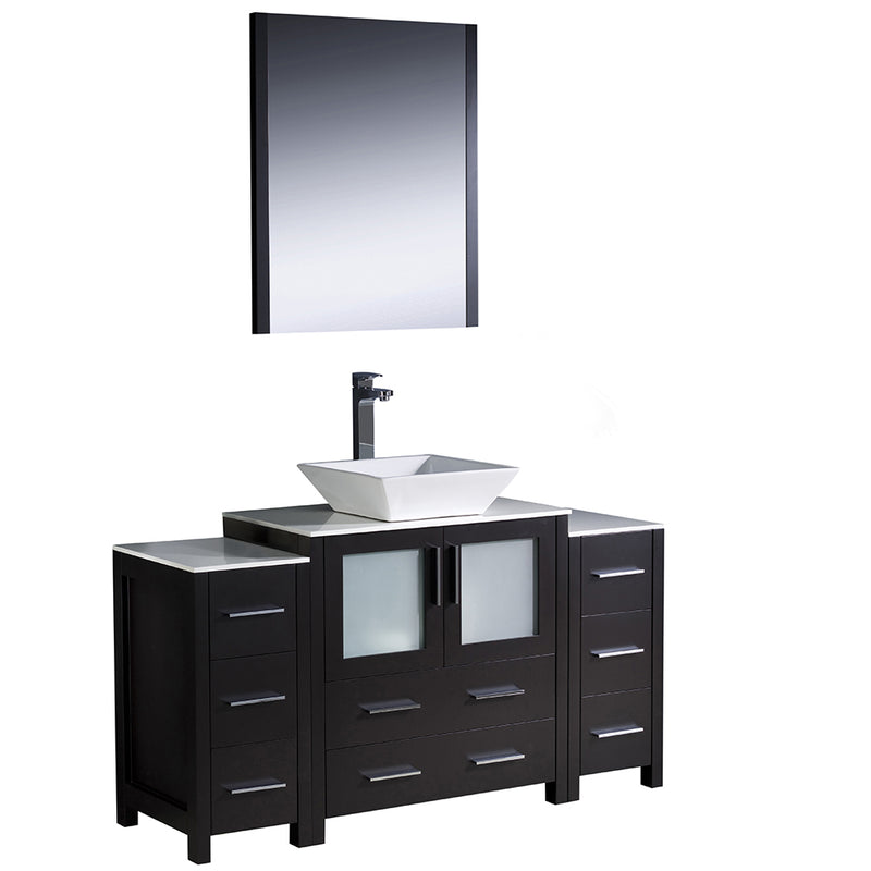 Fresca Torino 54" Espresso Modern Bathroom Vanity w/ 2 Side Cabinets & Vessel Sink FVN62-123012ES-VSL