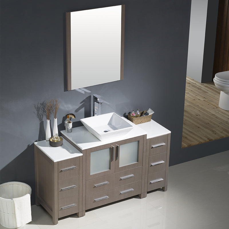 Fresca Torino 54" Gray Oak Modern Bathroom Vanity with 2 Side Cabinets and Vessel Sink FVN62-123012GO-VSL