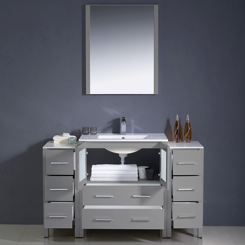 Fresca Torino 54" Gray Modern Bathroom Vanity with 2 Side Cabinets and Integrated Sink FVN62-123012GR-UNS