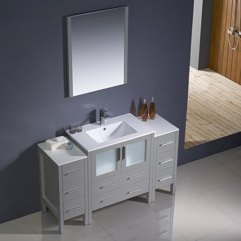 Fresca Torino 54" Gray Modern Bathroom Vanity with 2 Side Cabinets and Integrated Sink FVN62-123012GR-UNS