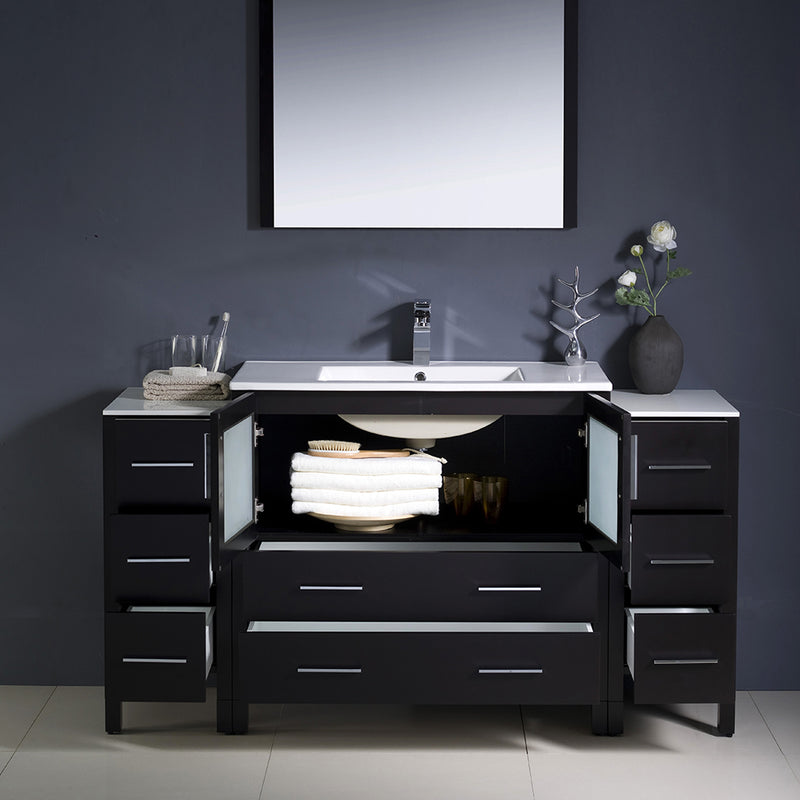 Fresca Torino 60" Espresso Modern Bathroom Vanity with 2 Side Cabinets and Integrated Sink FVN62-123612ES-UNS