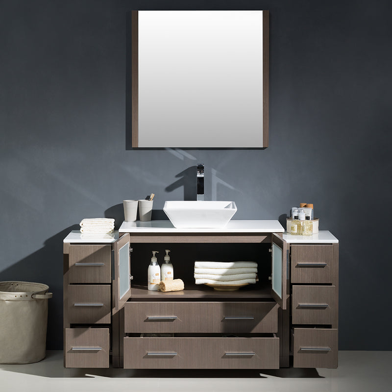 Fresca Torino 60" Gray Oak Modern Bathroom Vanity with 2 Side Cabinets and Vessel Sink FVN62-123612GO-VSL