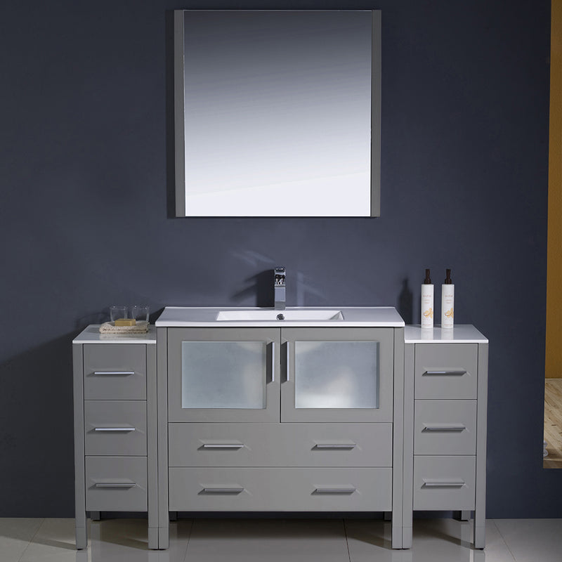 Fresca Torino 60" Gray Modern Bathroom Vanity with 2 Side Cabinets and Integrated Sink FVN62-123612GR-UNS