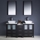 Fresca Torino 60" Espresso Modern Double Sink Bathroom Vanity with Side Cabinet and Vessel Sinks FVN62-241224ES-VSL