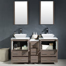 Fresca Torino 60" Gray Oak Modern Double Sink Bathroom Vanity with Side Cabinet and Vessel Sinks FVN62-241224GO-VSL