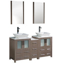 Fresca Torino 60" Gray Oak Modern Double Sink Bathroom Vanity w/ Side Cabinet & Vessel Sinks FVN62-241224GO-VSL