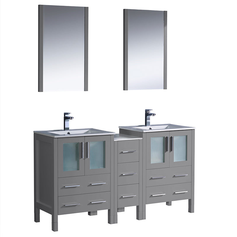 Fresca Torino 60" Gray Modern Double Sink Bathroom Vanity w/ Side Cabinet & Integrated Sinks FVN62-241224GR-UNS