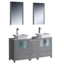 Fresca Torino 60" Gray Modern Double Sink Bathroom Vanity w/ Side Cabinet & Vessel Sinks FVN62-241224GR-VSL