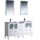 Fresca Torino 60" White Modern Double Sink Bathroom Vanity w/ Side Cabinet & Integrated Sinks FVN62-241224WH-UNS