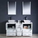 Fresca Torino 60" White Modern Double Sink Bathroom Vanity with Side Cabinet and Vessel Sinks FVN62-241224WH-VSL