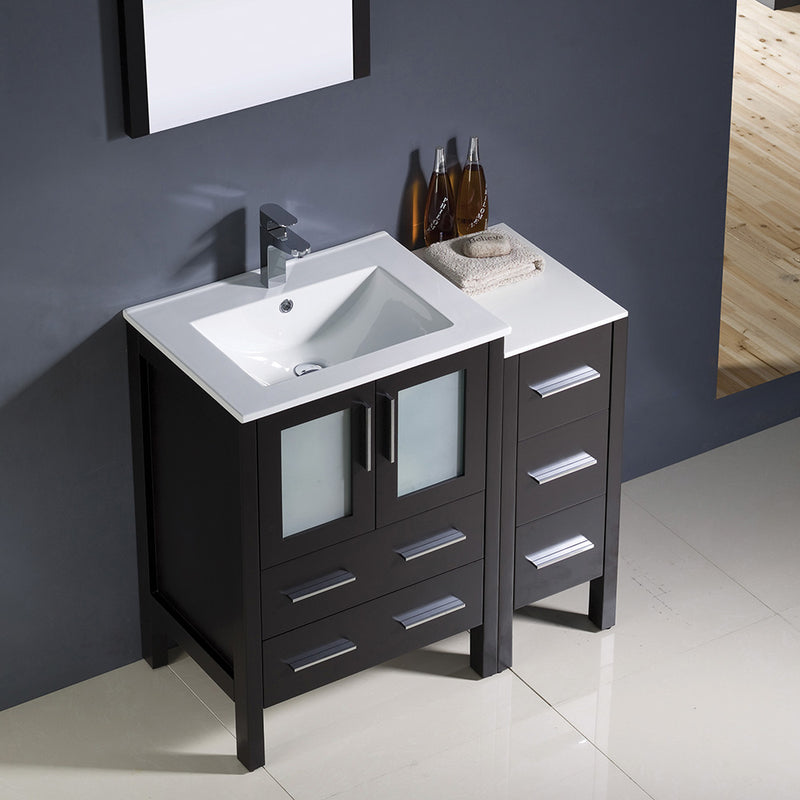 Fresca Torino 36" Espresso Modern Bathroom Vanity with Side Cabinet and Integrated Sinks FVN62-2412ES-UNS