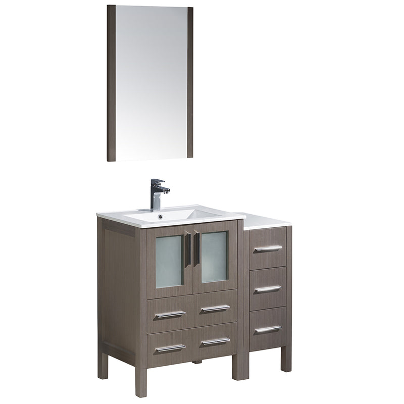 Fresca Torino 36" Gray Oak Modern Bathroom Vanity w/ Side Cabinet & Integrated Sinks FVN62-2412GO-UNS