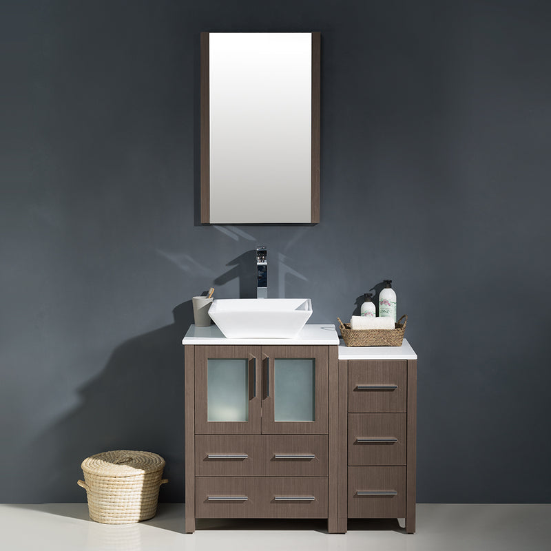 Fresca Torino 36" Gray Oak Modern Bathroom Vanity with Side Cabinet and Vessel Sink FVN62-2412GO-VSL