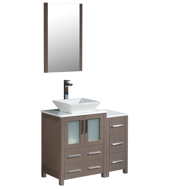 Fresca Torino 36" Gray Oak Modern Bathroom Vanity w/ Side Cabinet & Vessel Sink FVN62-2412GO-VSL