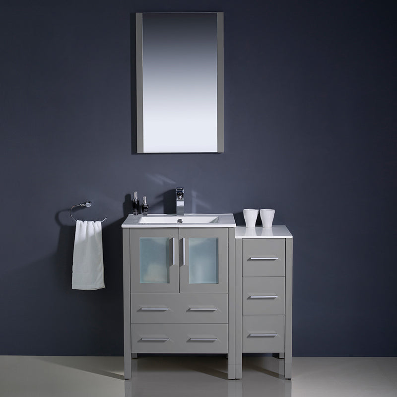 Fresca Torino 36" Gray Modern Bathroom Vanity with Side Cabinet and Integrated Sinks FVN62-2412GR-UNS