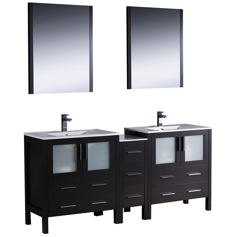 Fresca Torino 72" Espresso Modern Double Sink Bathroom Vanity w/ Side Cabinet & Integrated Sinks FVN62-301230ES-UNS