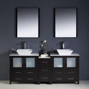 Fresca Torino 72" Espresso Modern Double Sink Bathroom Vanity with Side Cabinet and Vessel Sinks FVN62-301230ES-VSL