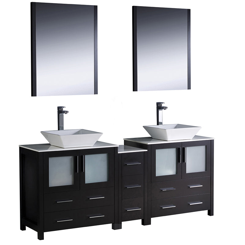 Fresca Torino 72" Espresso Modern Double Sink Bathroom Vanity w/ Side Cabinet & Vessel Sinks FVN62-301230ES-VSL