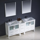 Fresca Torino 72" White Modern Double Sink Bathroom Vanity with Side Cabinet and Integrated Sinks FVN62-301230WH-UNS