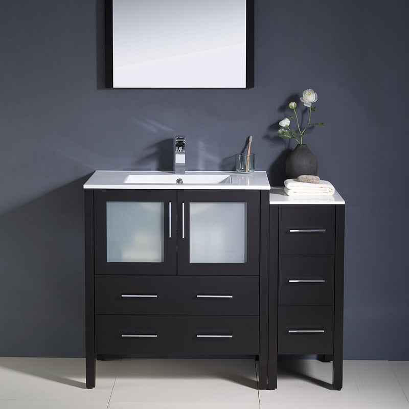 Fresca Torino 42" Espresso Modern Bathroom Vanity with Side Cabinet and Integrated Sink FVN62-3012ES-UNS