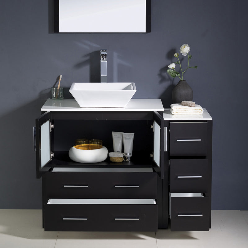 Fresca Torino 42" Espresso Modern Bathroom Vanity with Side Cabinet and Vessel Sink FVN62-3012ES-VSL