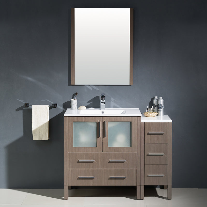 Fresca Torino 42" Gray Oak Modern Bathroom Vanity with Side Cabinet and Integrated Sink FVN62-3012GO-UNS